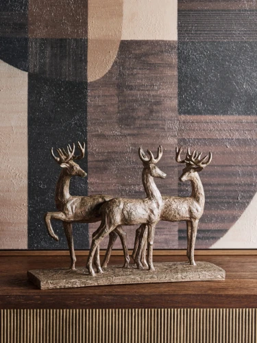 Rzeźba Deer trzy jelenie z porożem 35 cm brąz żywica 