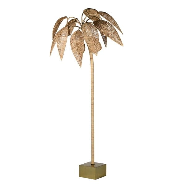 Wysoka lampa stojąca Palm Gold do salonu premium