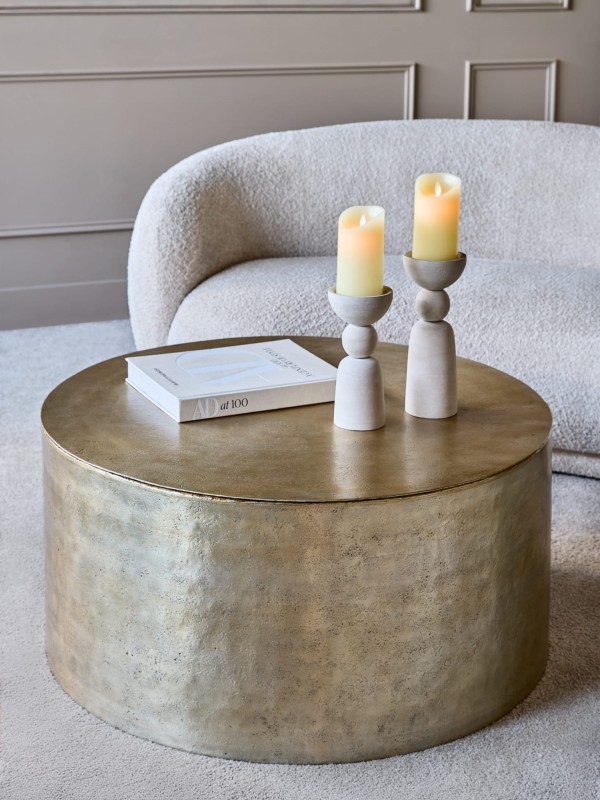 Okrągły stolik kawowy Golden 90 cm złote aluminium metalowy stolik do salonu