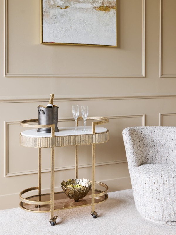 Wózek barowy / stolik na alkohole Primrose na kółkach dwie półki