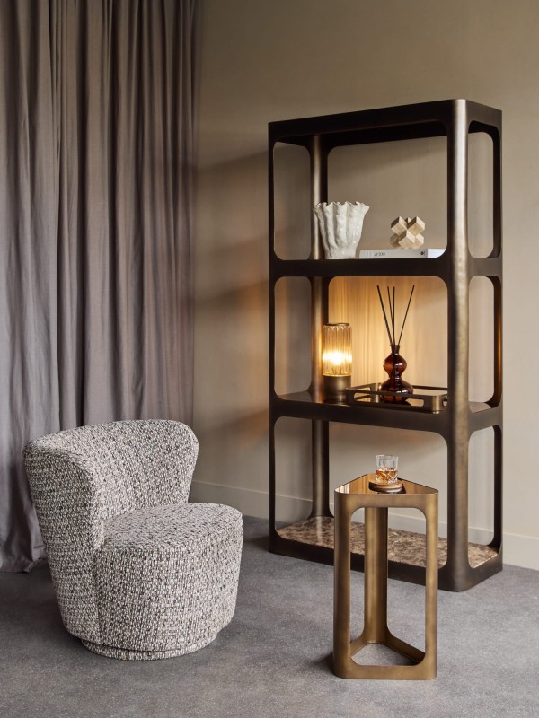 Regał Kensington Marble 200 cm złota metalowa rama - półki szkło i marmur