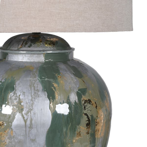 Duża lampa stołowa Greenwich 73 cm beżowy abażur lniany malowana podstawa