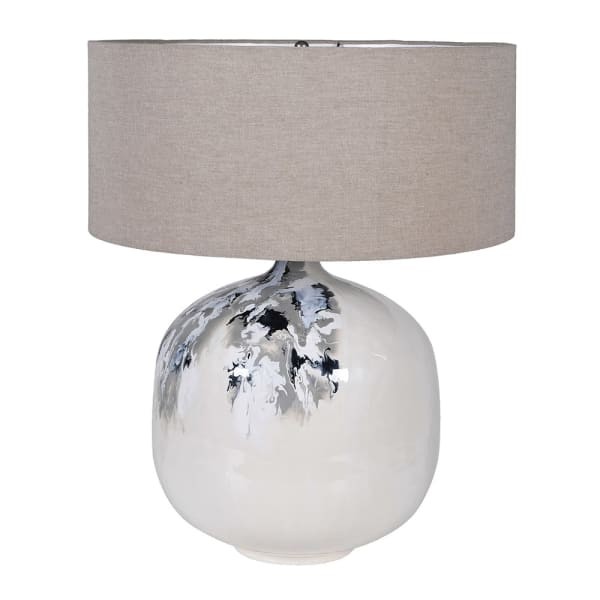 Duża lampa stołowa Eccleston Grey 70 cm beżowy abażur malowana podstawa