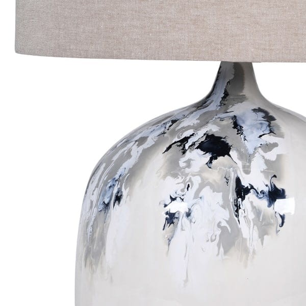 Duża lampa stołowa Eccleston Grey 70 cm beżowy abażur malowana podstawa