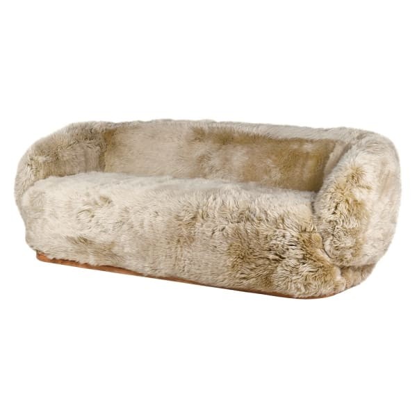 Sofa Lyall Sheepskin 215 cm dąb skóra owcza kanapa trzyosobowa