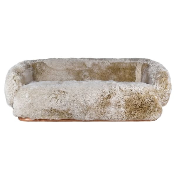 Sofa Lyall Sheepskin 215 cm dąb skóra owcza kanapa trzyosobowa