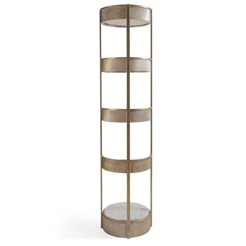 Złoty regał okrągły Primrose Round 181 cm żelazo szkło marmur