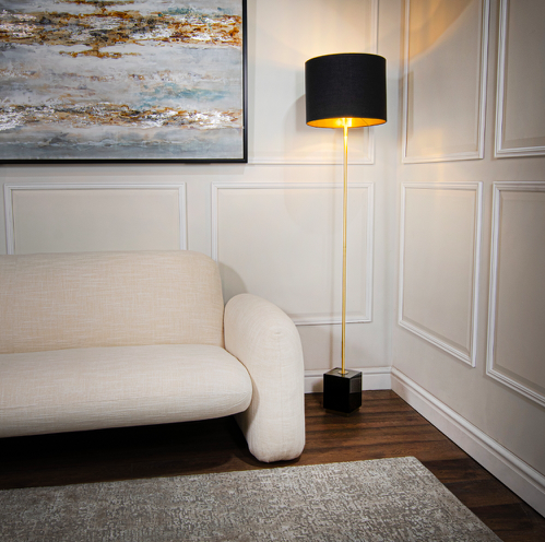 Lampa Podłogowa Chesham Marble 166 cm złota podstawa z czarnym marmurem czarny abażur