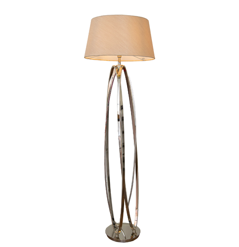 Elegancka lampa stojąca Akira 156 cm srebrna podstawa beżowy abażur