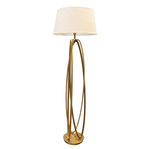 Elegancka lampa stojąca Brisa 156 cm mosiężna podstawa beżowy abażur