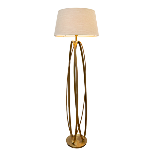 Elegancka lampa stojąca Brisa 156 cm mosiężna podstawa beżowy abażur