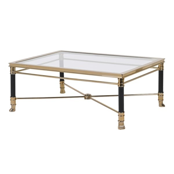 Stolik kawowy Foo 101 cm prostokątny szklany blat stal nierdzewna złoto i czerń