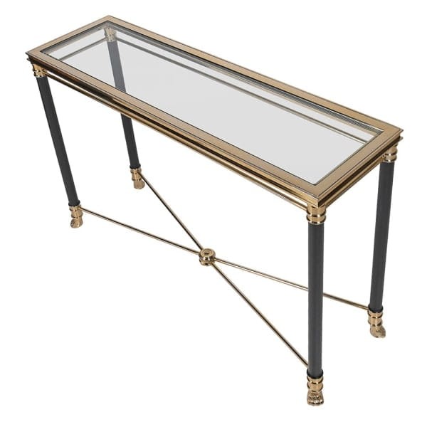 Konsola Foo 121 cm prostokątny szklany blat stal nierdzewna złoto i czerń