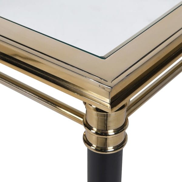 Konsola Foo 121 cm prostokątny szklany blat stal nierdzewna złoto i czerń