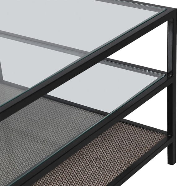 Stolik kawowy Lyall Double 140 cm szklany blat i półka z wikliny