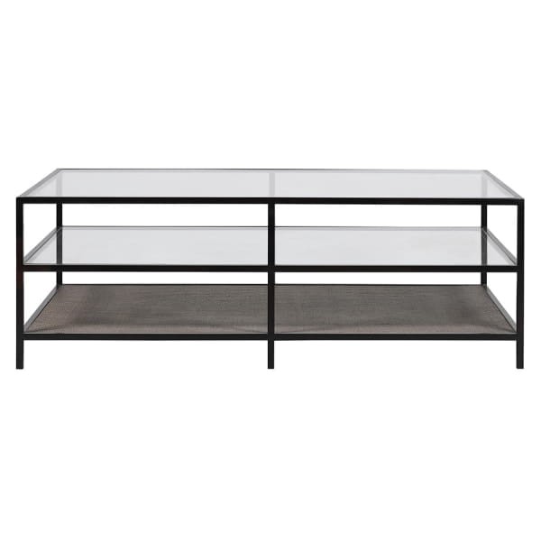 Stolik kawowy Lyall Double 140 cm szklany blat i półka z wikliny