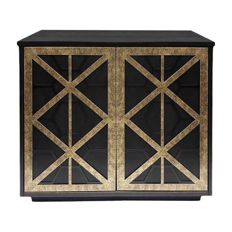 Komoda Reno 90 cm czerń i złoto geometryczne wzory dwudrzwiowa