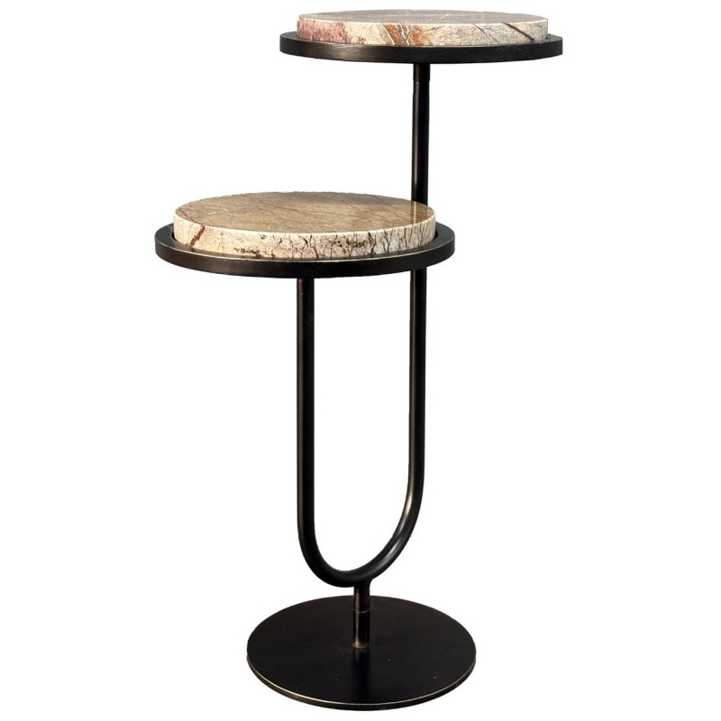 Podwójny stolik marmurowy Double Forest 59 cm - marmur brązowy dwa blaty