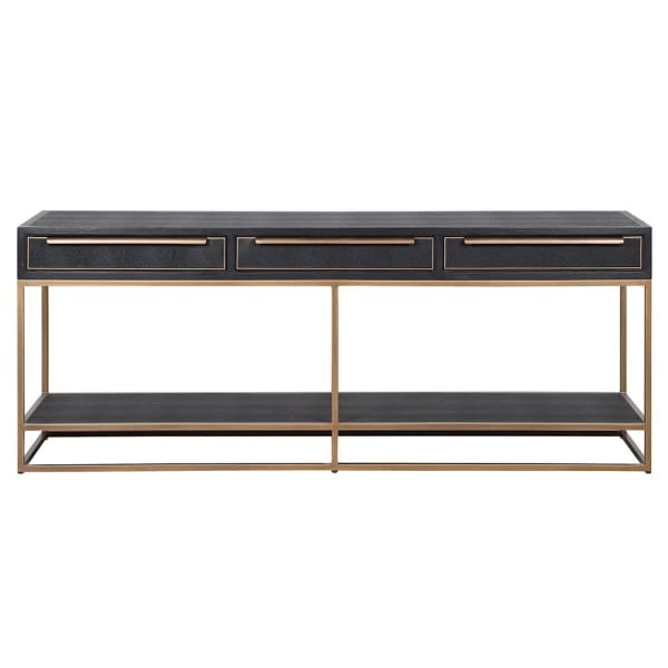 Czarna Konsola Primrose Black 200x78 cm czerń i złoto trzy szuflady