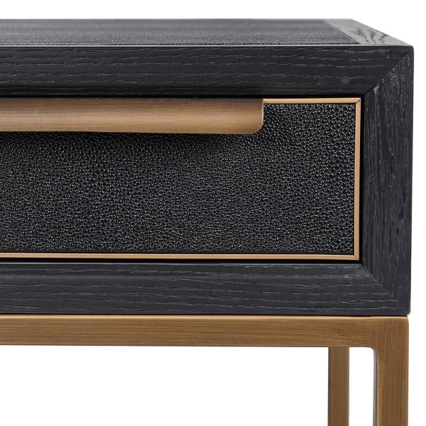 Czarna Konsola Primrose Black 200x78 cm czerń i złoto trzy szuflady