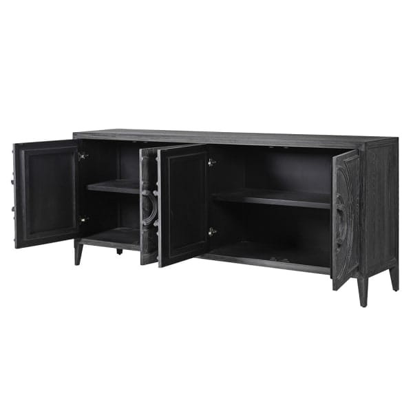 Drewniana komoda kredens Black Oracle 210 cm czarna komoda czterodrzwiowa