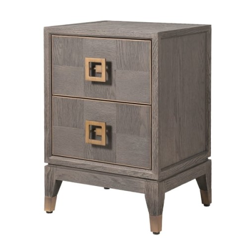 Szafka nocna Camile Oak 62 cm – szary dąb i mosiężne detale
