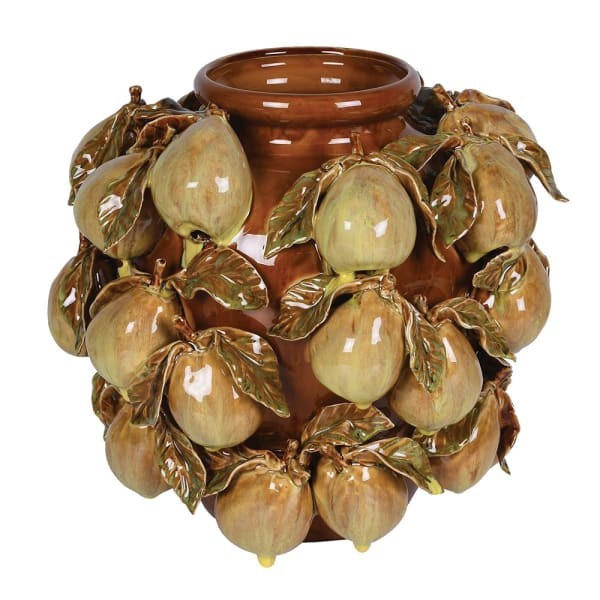 Wazon ceramiczny Pear 26 cm zieleń i brąz - wazon dekoracyjny gruszki