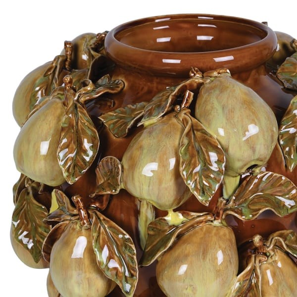 Wazon ceramiczny Pear 26 cm zieleń i brąz - wazon dekoracyjny gruszki