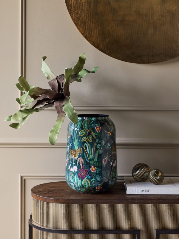 Donica dekoracyjna żelazna - wazon Tropic S 43 cm osłonka na doniczkę motywy dżungli