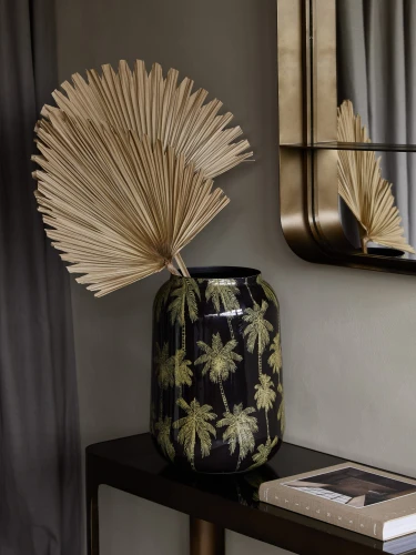 Donica dekoracyjna żelazna - wazon Palm S 43 cm osłonka na doniczkę czerń i złoto