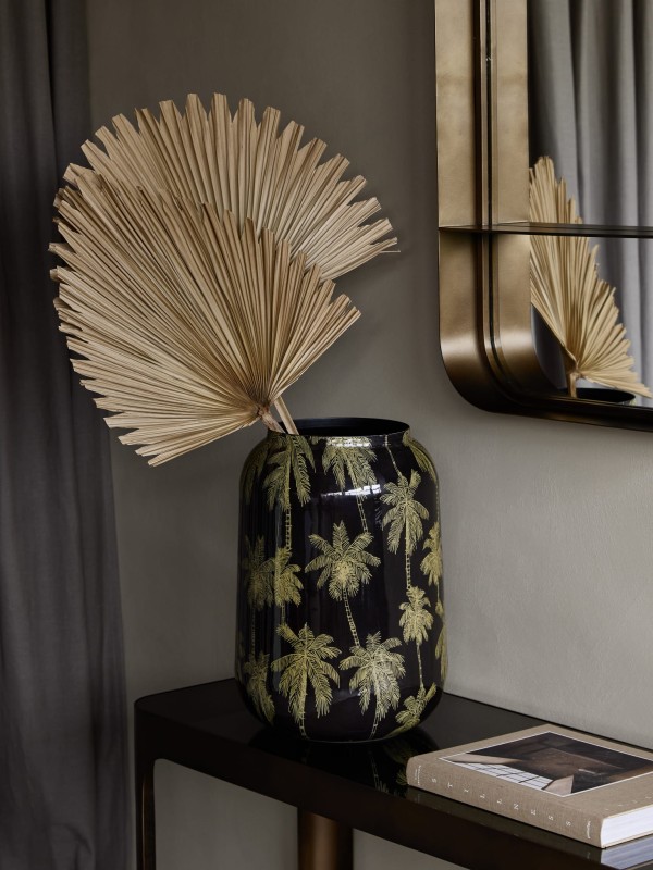 Donica dekoracyjna żelazna - wazon Palm S 43 cm osłonka na doniczkę czerń i złoto