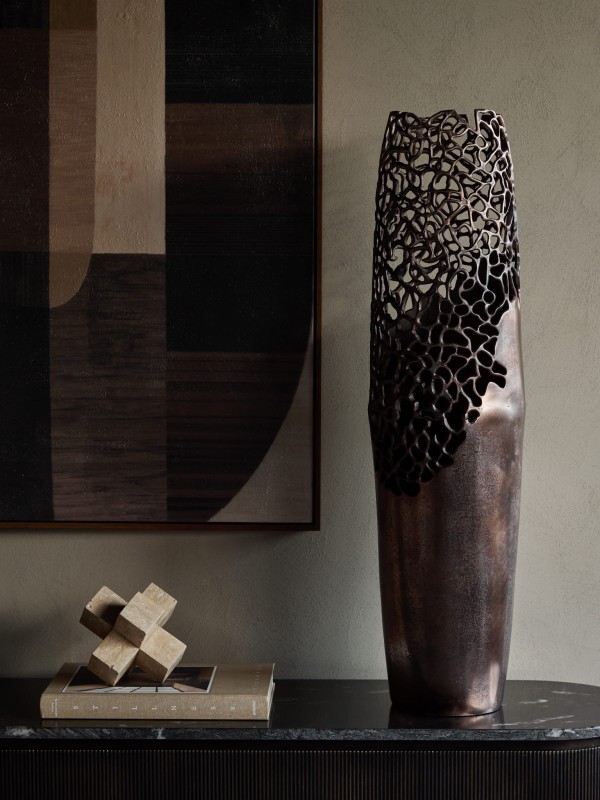 Wysoka waza dekoracyjna Chelsea Bronze 91 cm wazon na podłogę aluminium