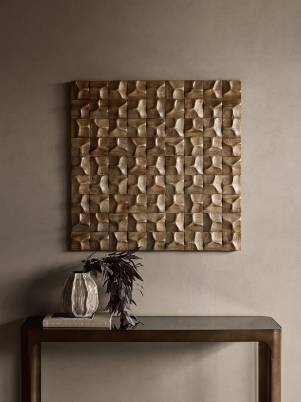 Drewniana dekoracja na ścianę Wooden 3D 90 cm dekoracja ścienna geometryczna brąz