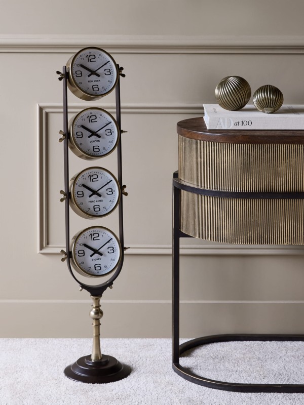 Zegar stojący Chester 100 cm cztery miasta stal nierdzewna aluminium