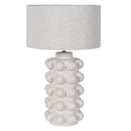 Lampa stołowa Bobble White 65 cm – ceramiczna podstawa w kolorze złamanej bieli i lniany abażur