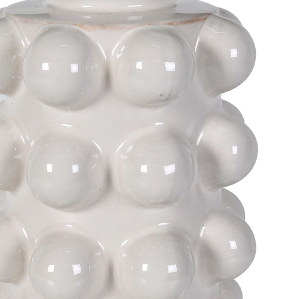 Biała ceramiczna lampa z lnianym abażurem