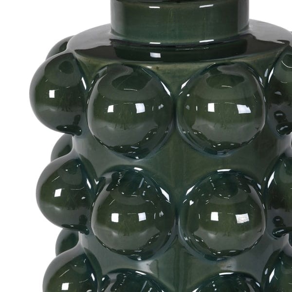 Zielona lampa stołowa Bobble 65 cm ceramiczna podstawa lniany abażur