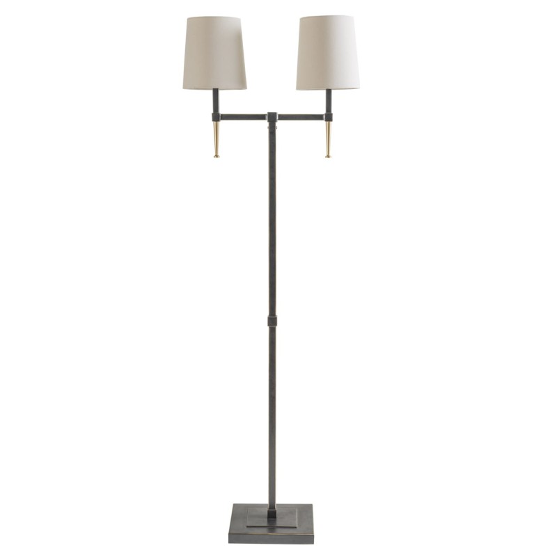 Lampa podłogowa Stella 166 cm - dwa ramiona czerń i złoto lniane abażury