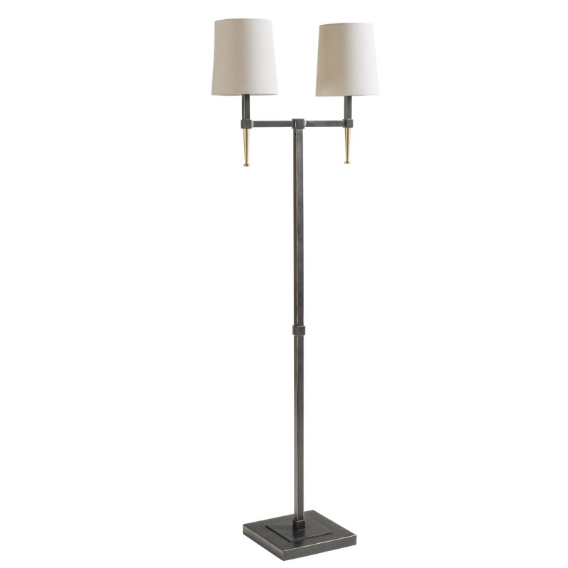 Lampa podłogowa Stella 166 cm - dwa ramiona czerń i złoto lniane abażury