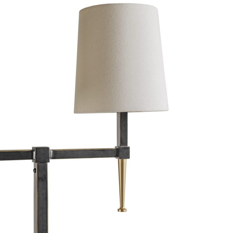 Lampa podłogowa Stella 166 cm - dwa ramiona czerń i złoto lniane abażury