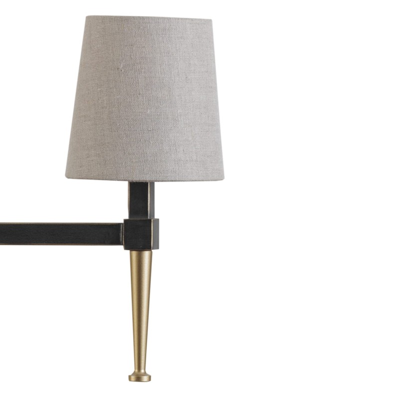 Żyrandol świecznikowy Stella 5 ramion czerń i złoto lniane abażury