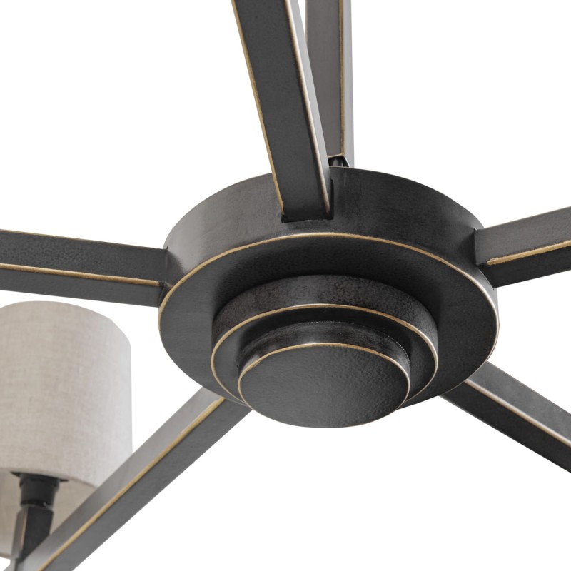 Żyrandol świecznikowy Stella 5 ramion czerń i złoto lniane abażury