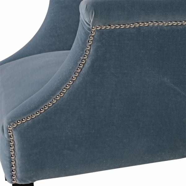 Niebieski fotel Eaton Elegance 104 cm wygodny fotel do salonu velvet bawełna drewniane nóżki