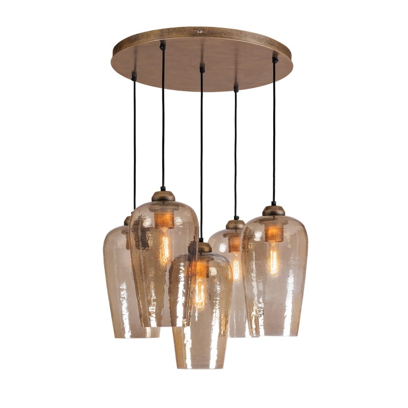 Złota szklana lampa sufitowa Charlotte 182x45 cm pięć szklanych kloszy