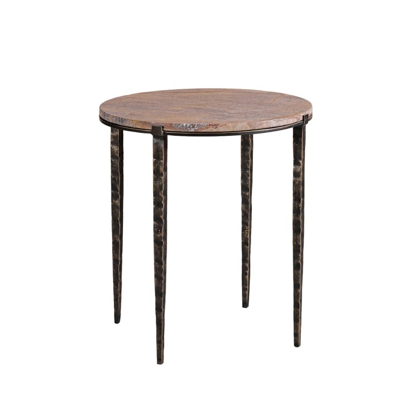 Marmurowy stolik boczny Richwood 57 cm brązowy marmur cztery nogi metalowe