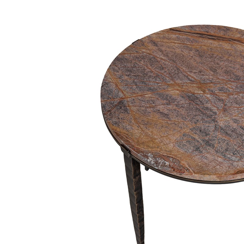 Marmurowy stolik boczny Richwood 57 cm brązowy marmur cztery nogi metalowe