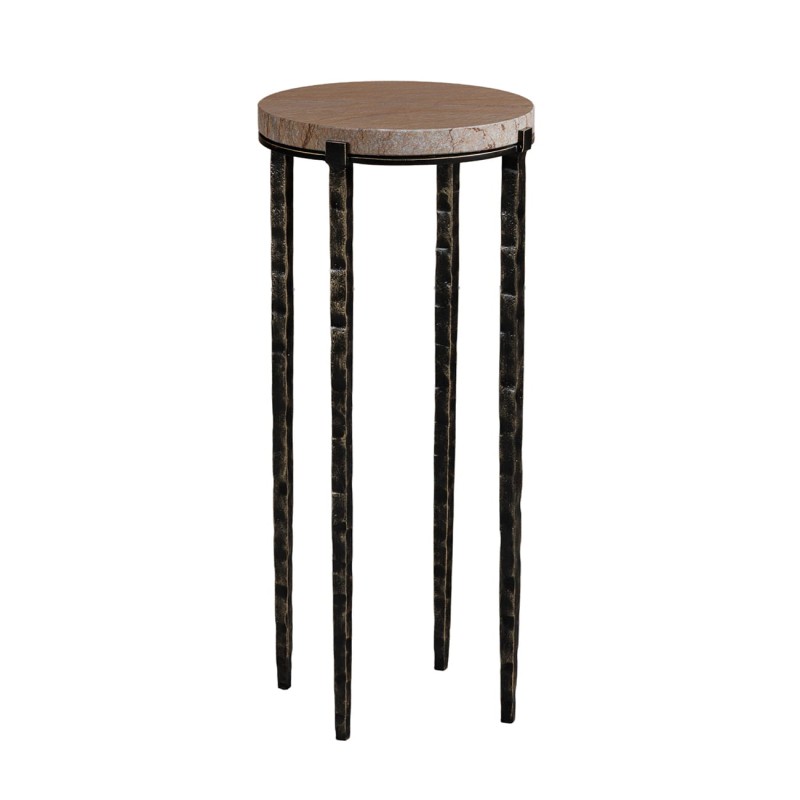 Mały stolik boczny Richwood 25x56 cm brązowy marmur cztery nogi metalowe