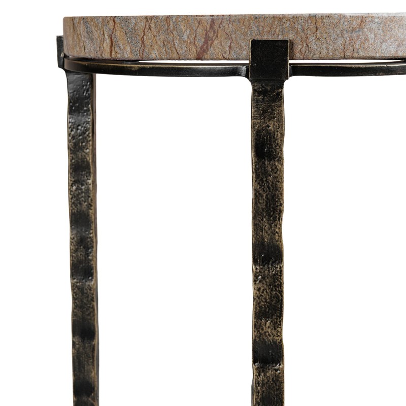Mały stolik boczny Richwood 25x56 cm brązowy marmur cztery nogi metalowe