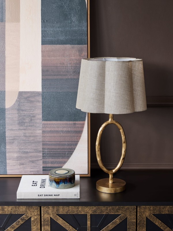 Lampa stołowa Chiswick Gold 72 cm - lampa stołowa do salonu lniany abażur