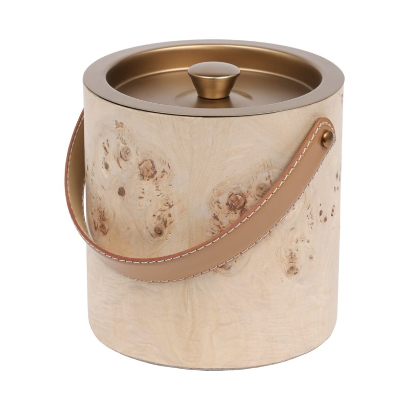 Wiaderko na lód Burl 18x19 cm stal nierdzewna skóra naturalna fornir z drewna burl
